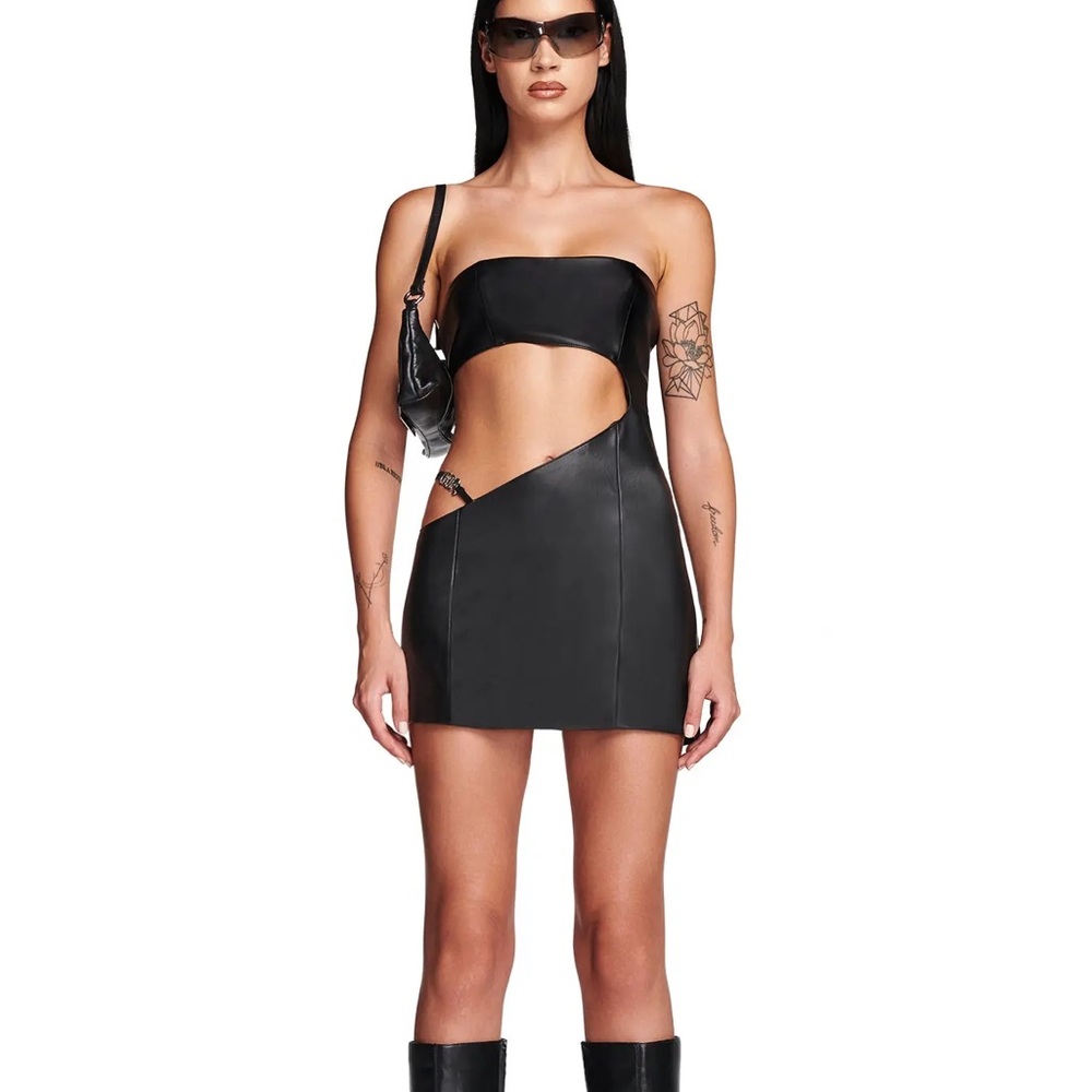 I.AM.GIA Iamgia Rubee leather cutout mini strapless dress